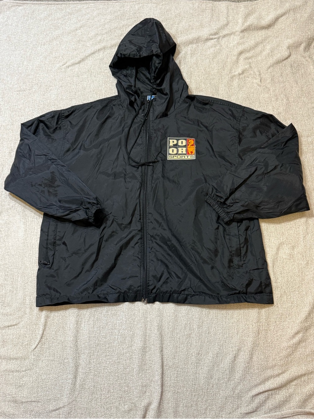Vintage 90s Disney Pooh Sports Windbreaker Black Hooded Jacket Y2K XL